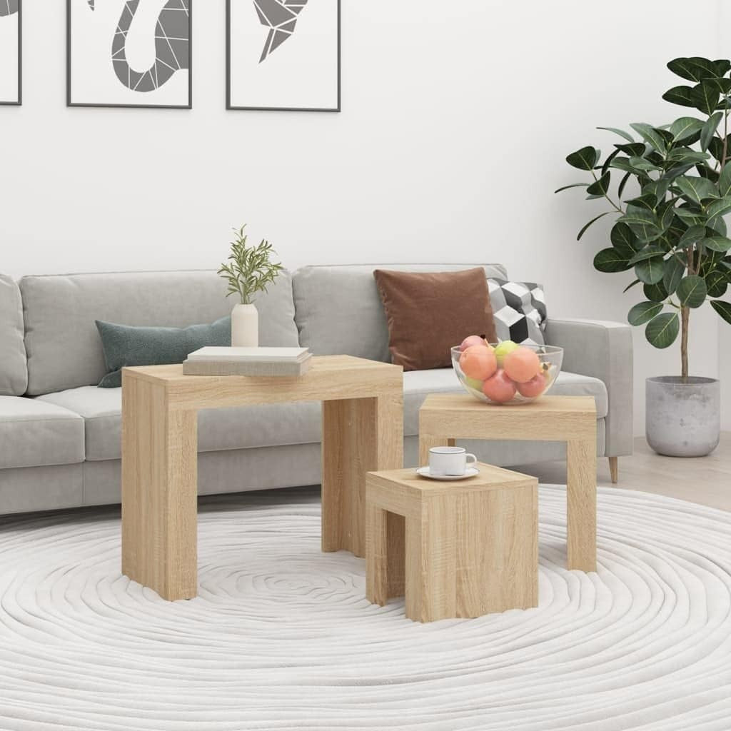 3pc Nesting Coffee Tables Set Sonoma Oak Side End Table Wood Living Room