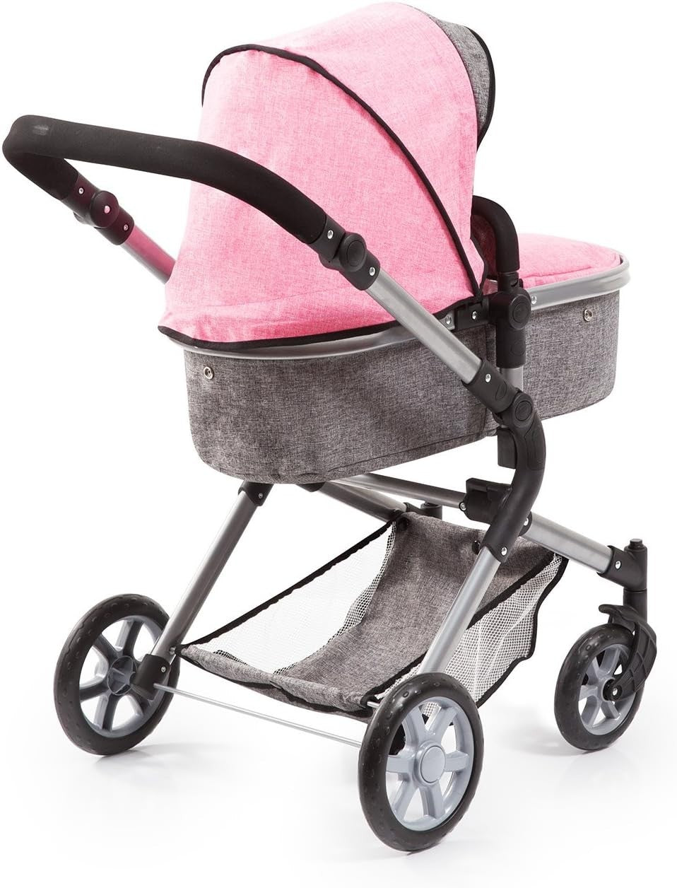 Dolls Pram Pushchair Convertible Adjustable Handle Basket Bag Toy