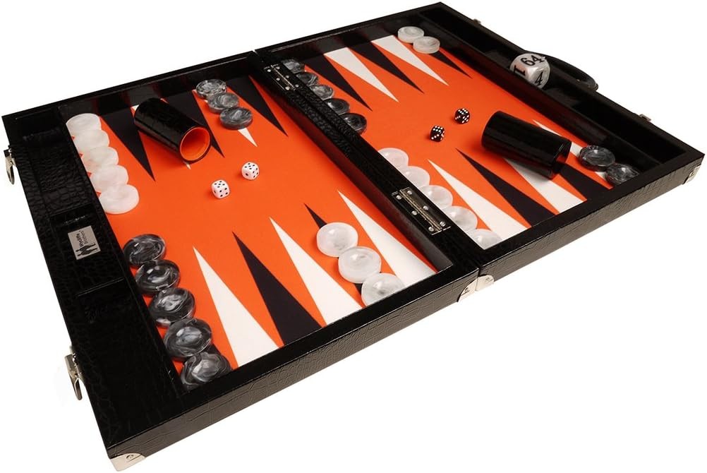 21” Tournament Backgammon Set Luxury Faux Leather Case Pro Board Game
