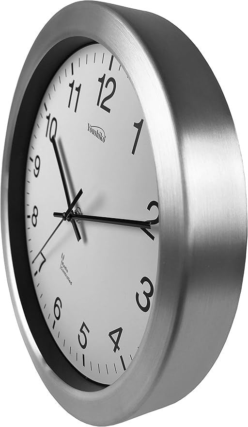 30cm Silver Radio Controlled Wall Clock Silent Quartz Easy-Read Modern Home