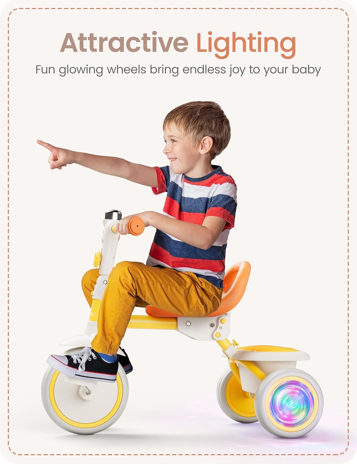 Kids Tricycle Flash LED Wheels Foldable Toddler Trike Yellow Age 18M-5Y