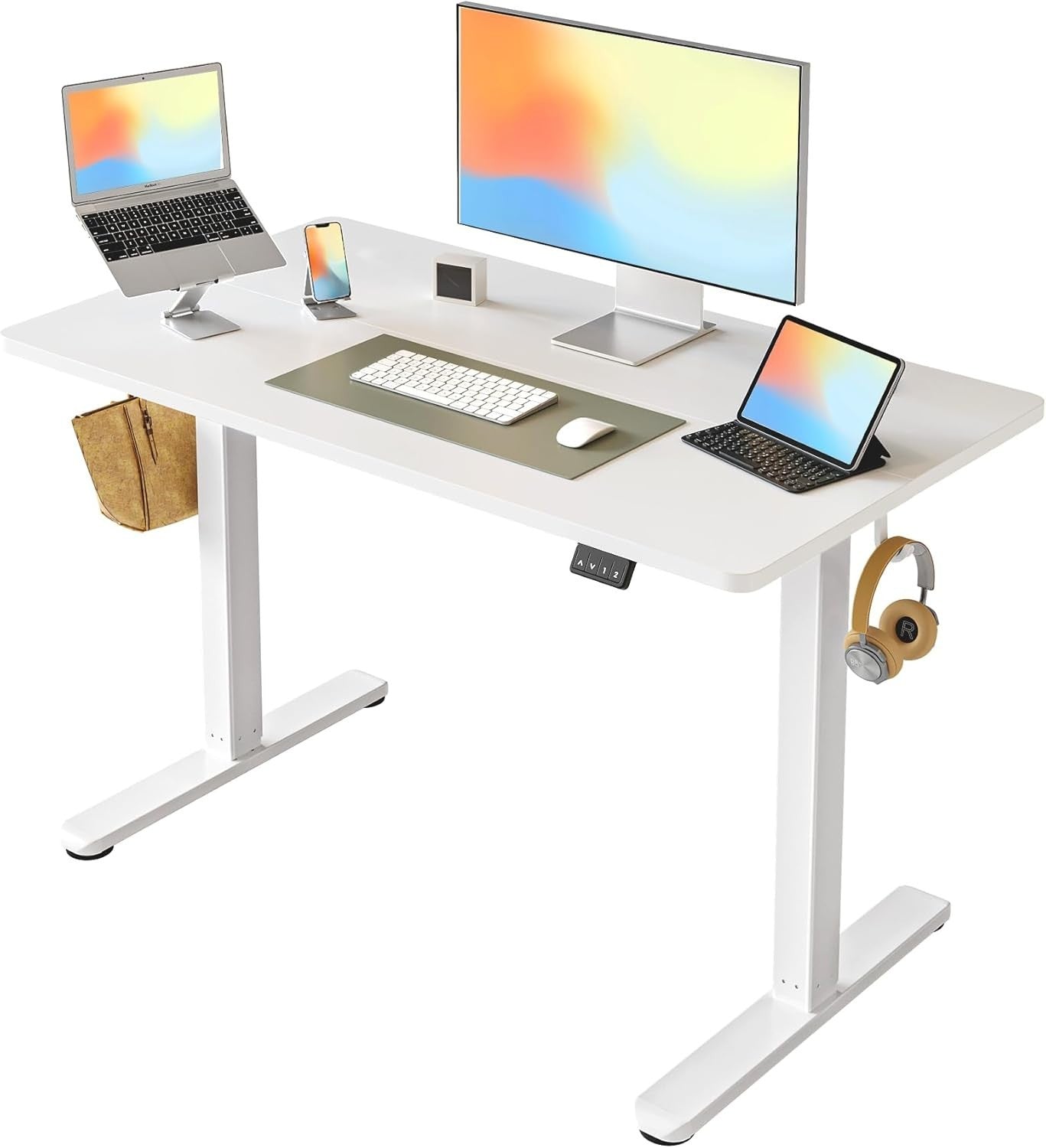 Electric Standing Desk 100x60cm White Adjustable Sit Stand Home Office