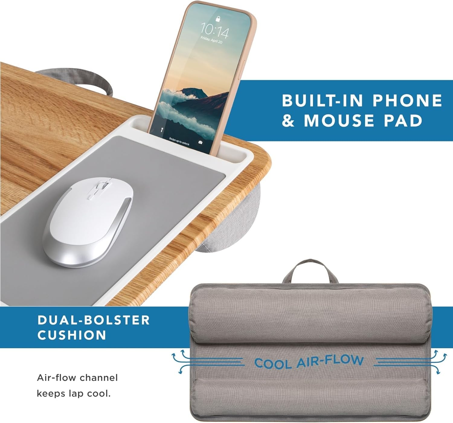 Laptop Lap Desk with Mouse Pad Phone Holder Cushioned Portable