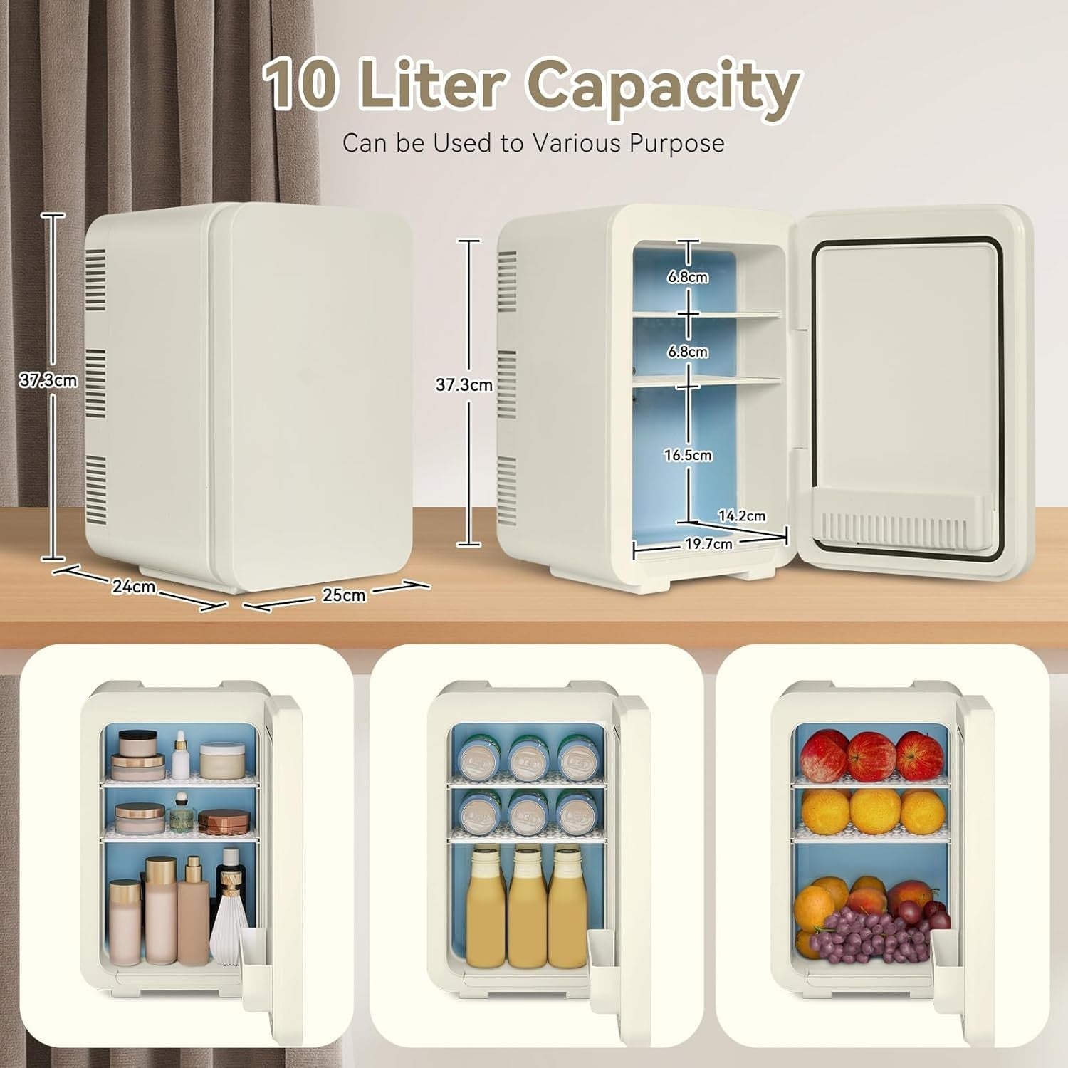 10L Mini Fridge Portable AC/DC Cooler Warmer Skincare Drinks Beige