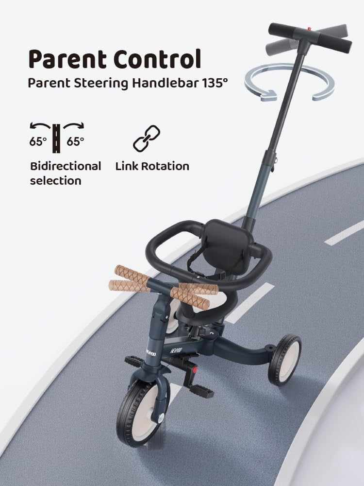5 in 1 Toddler Tricycle Parent Handle Safety Guard Balance Bike 1-3Y