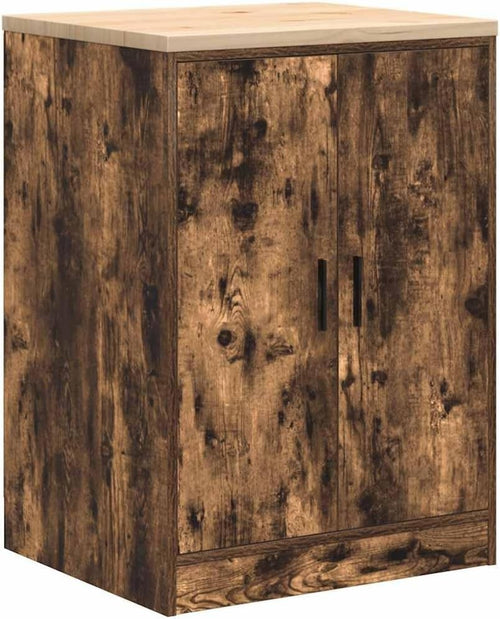 Smoked Oak Garage Storage Cabinet with Work Surface - Durable 2 Doors