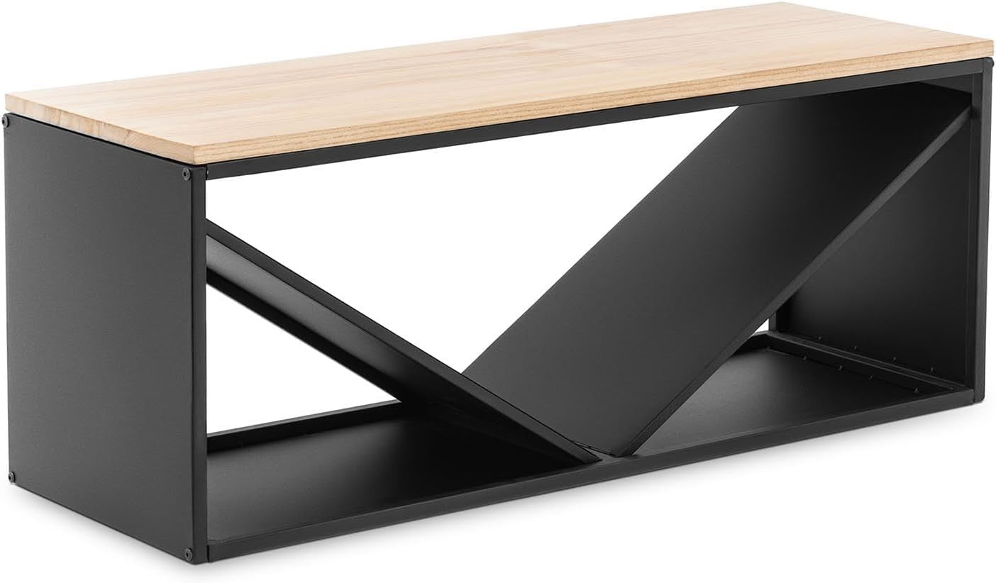 Firewood Rack with Bench | Durable Steel & Wood | 104x35x41 cm | Holds 20 kg