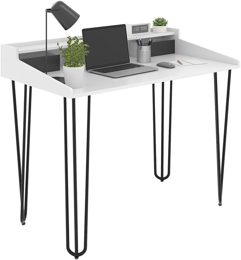 White & Black Office Desk w/Drawers, 110 x 60cm Modern Study Table