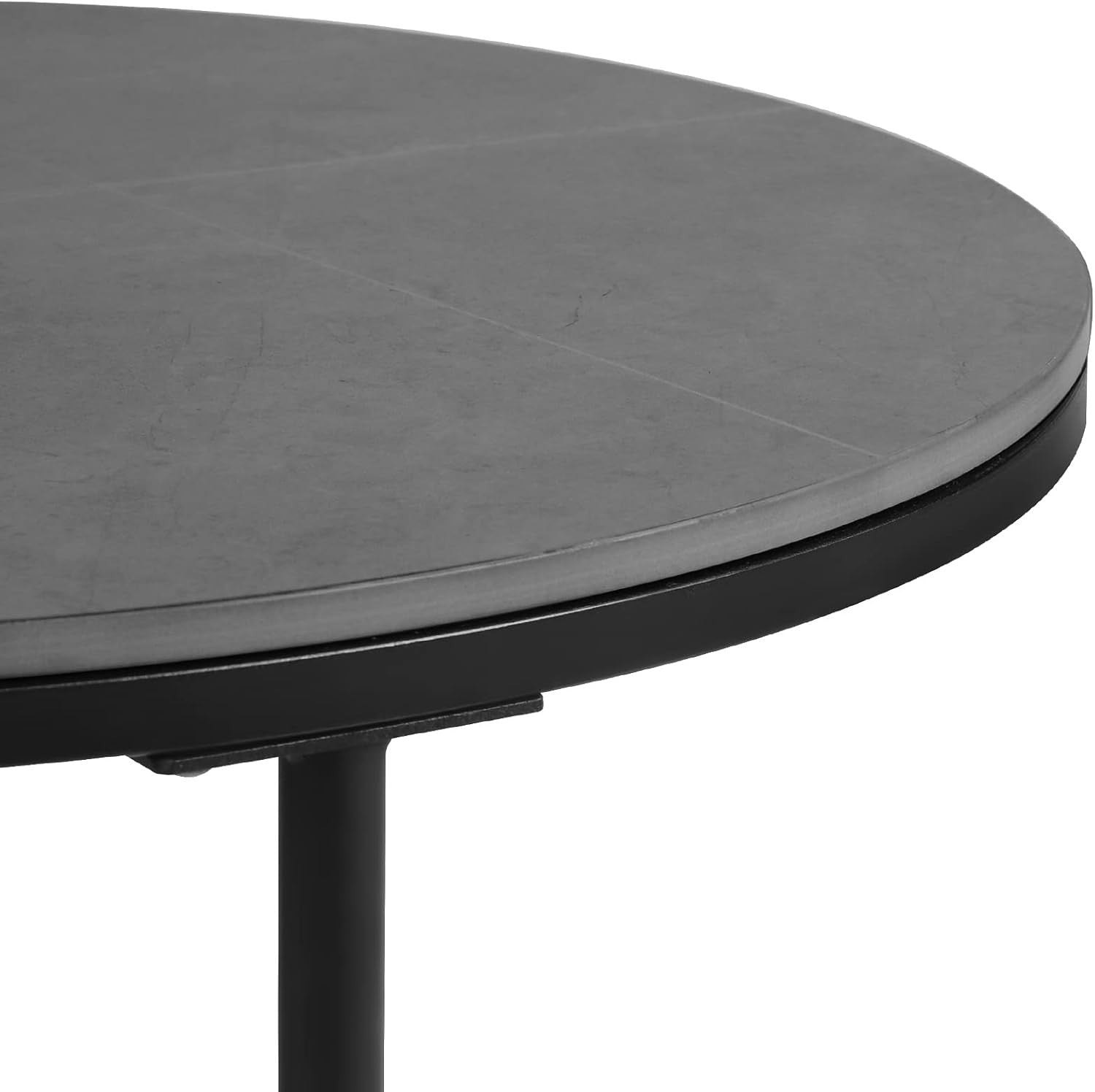 Space Saving Nesting Coffee Table Set 2 Round Marble Stone Metal Living Room