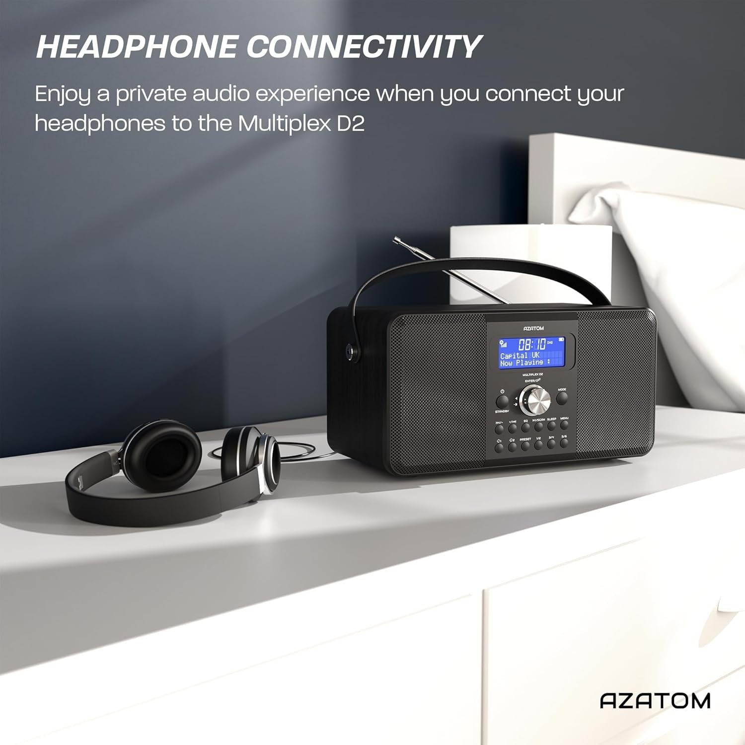 Carbon Black DAB DAB+ FM Bluetooth Radio Rechargeable Portable Dual Alarm