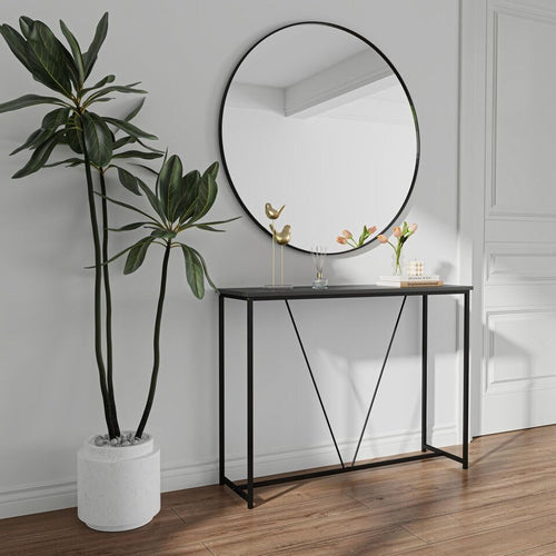 Slim Modern Console Table with Metal Frame & Display Shelf, 100cm