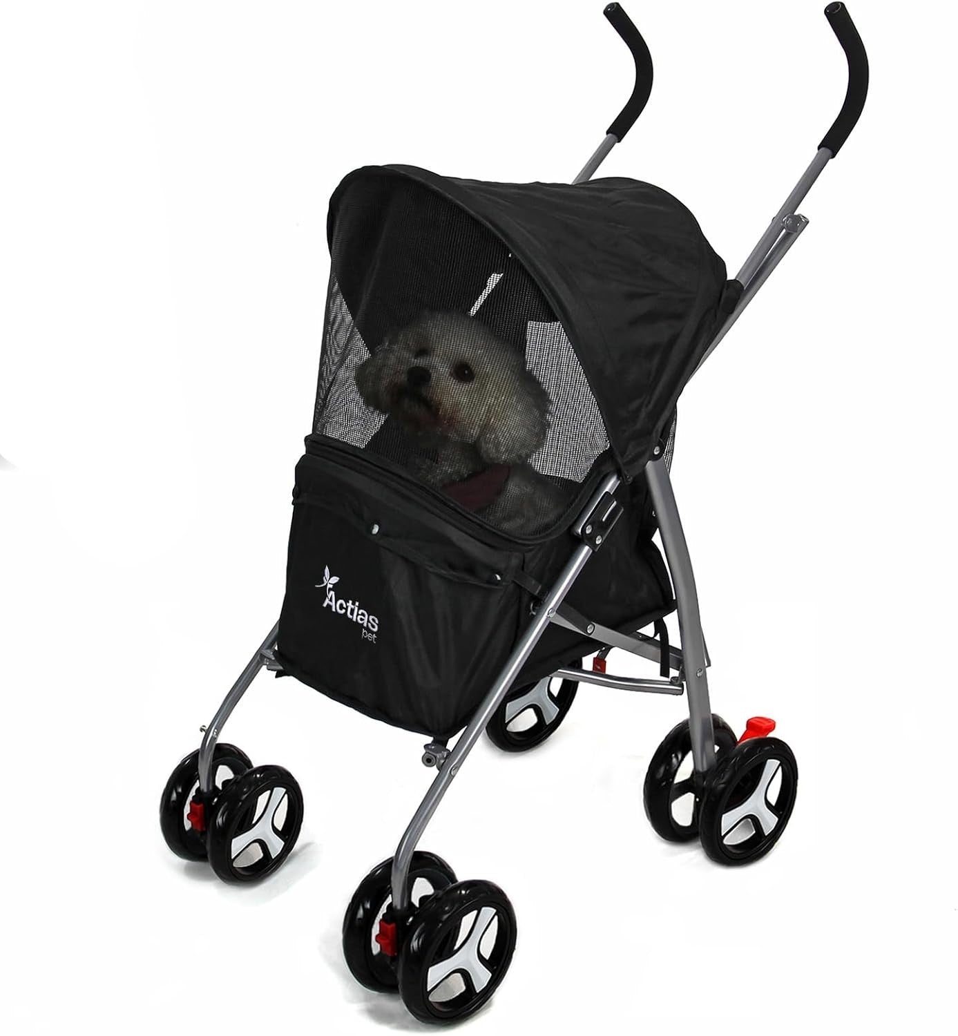 Pet Travel Stroller Dog Cat Pushchair Waterproof Foldable 4 Wheel Black