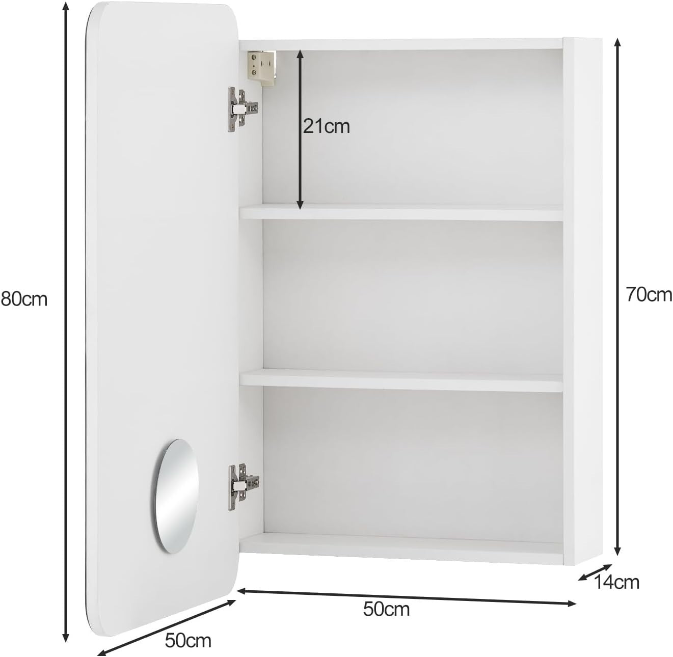Modern Bathroom Mirror Cabinet Wall Mounted with Storage & Shelf 70cm
