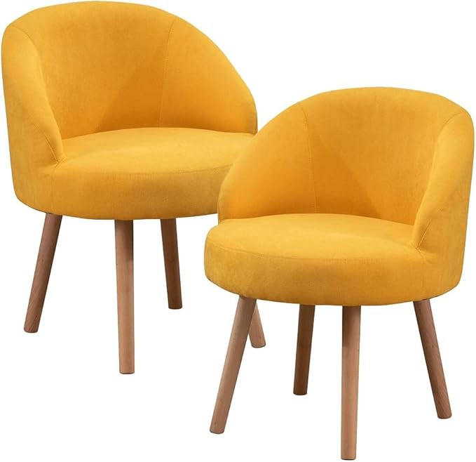 Set of 2 Yellow Accent Tub Chairs Small Lounge Sofa Upholstered Fabric