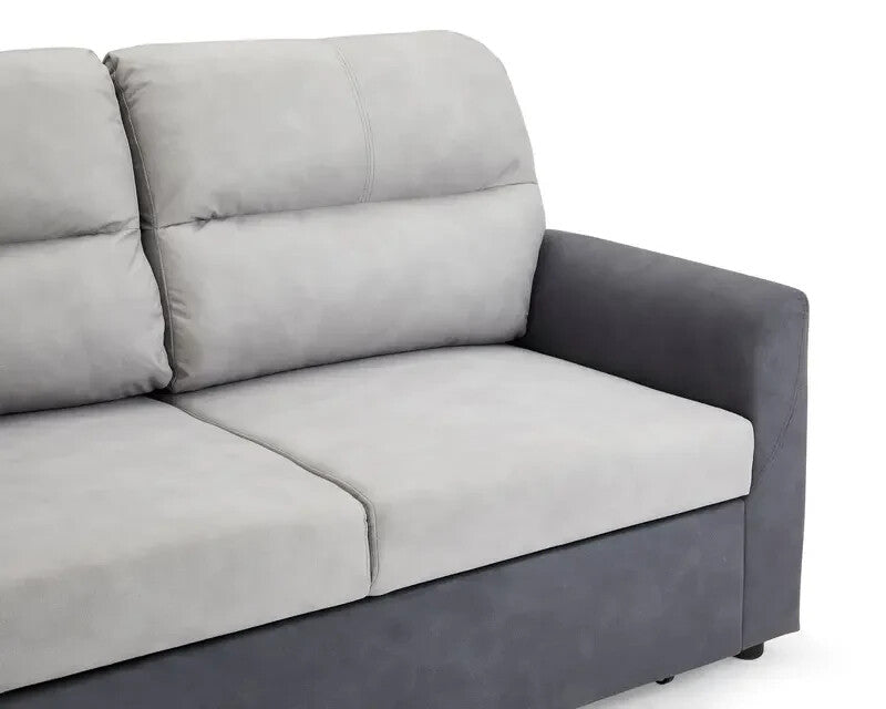 2 Seater Grey Sofa Bed Clic Clac Pull Out with Storage Pockets Fabric Seat