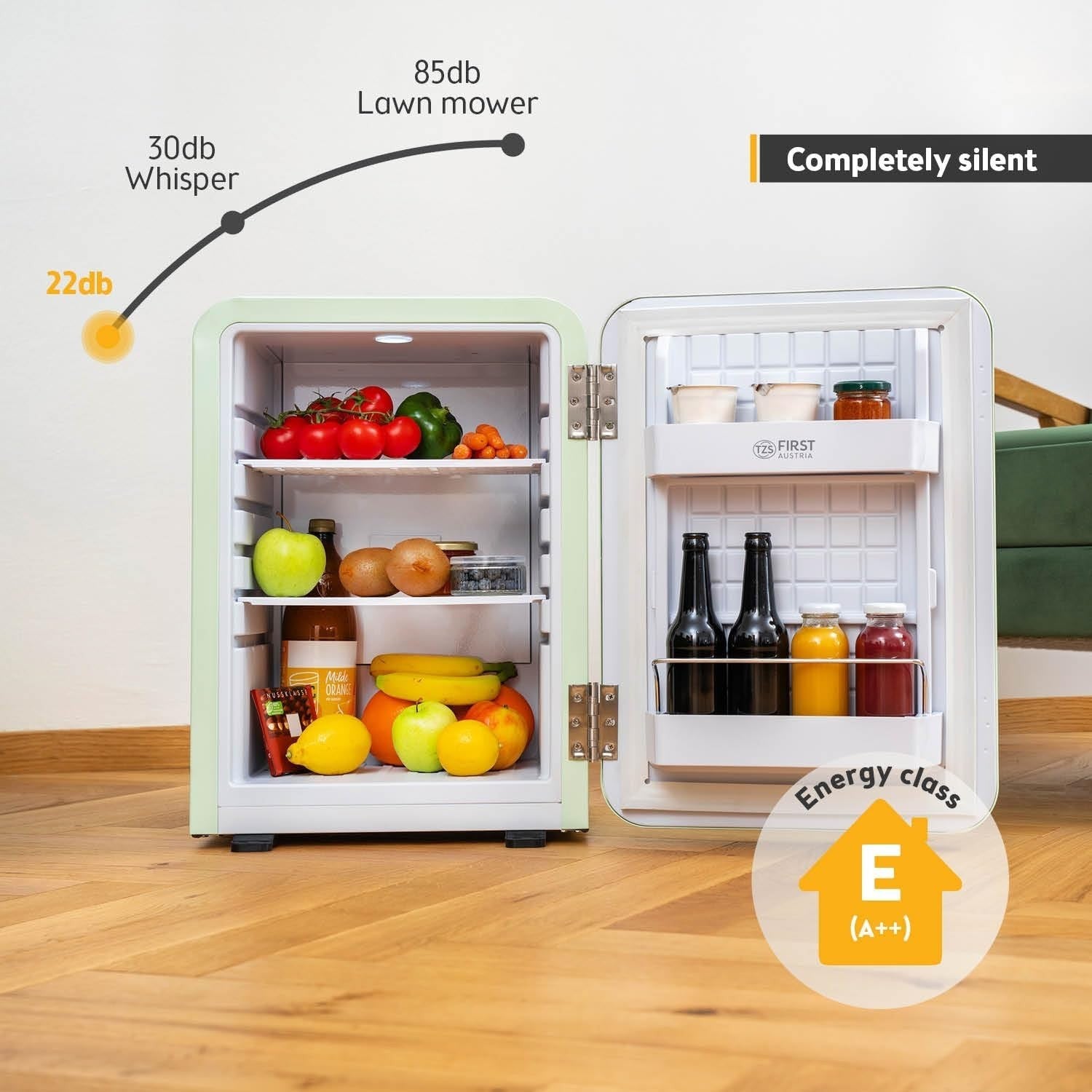 40L Retro Mini Fridge Silent Frost-Free LED Interior Freestanding Turquoise