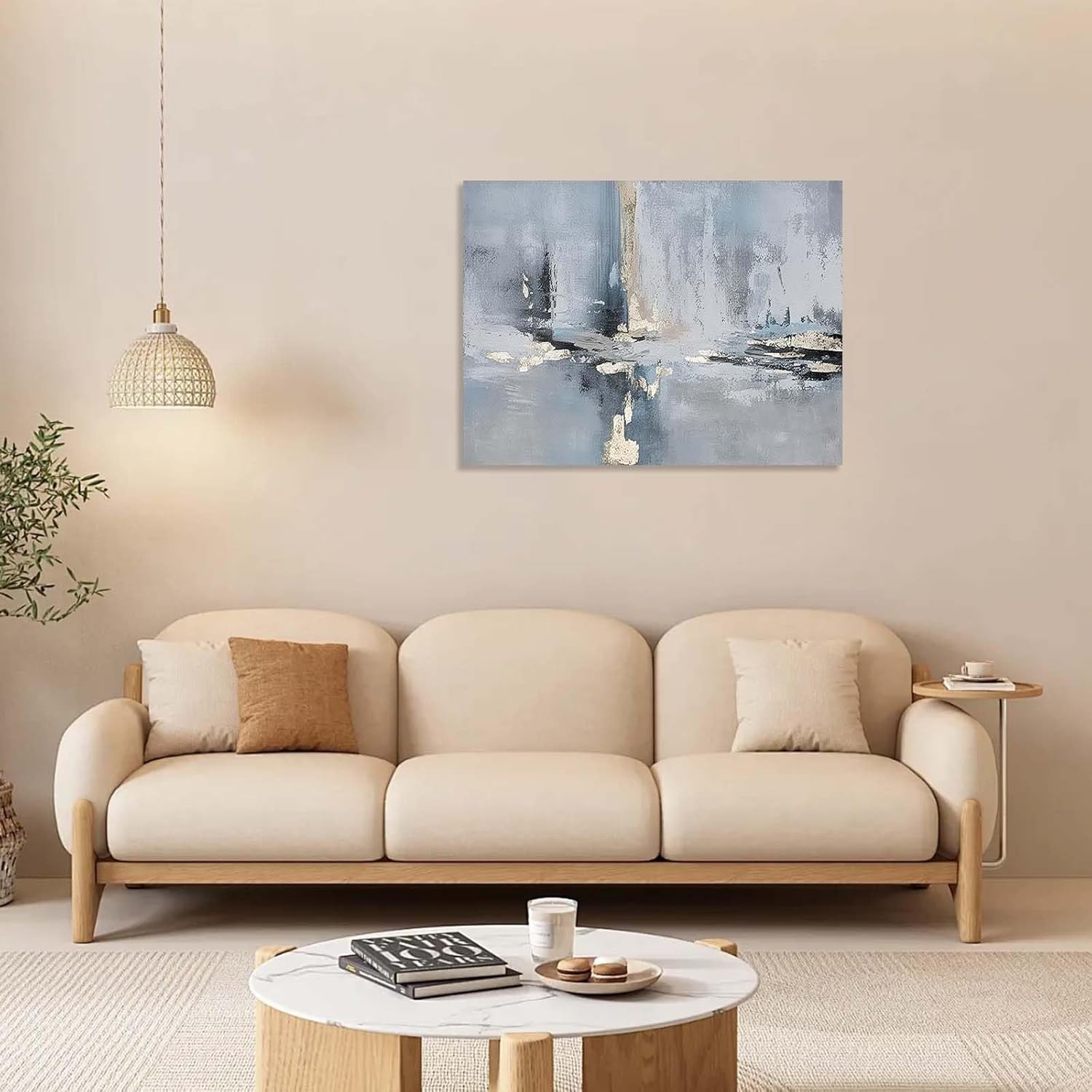 Grey Gold Abstract Canvas Wall Art 12x16 Framed Modern Picture