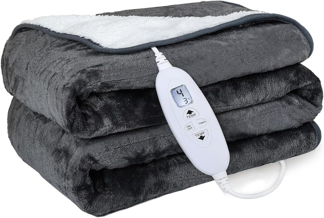 Electric Heated Throw Blanket Large Soft Flannel Auto Off Washable 130x180cm