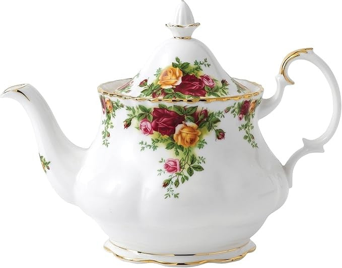 Large Vintage Floral Bone China Teapot 1.25L Gold Rim Elegant Tea Pot