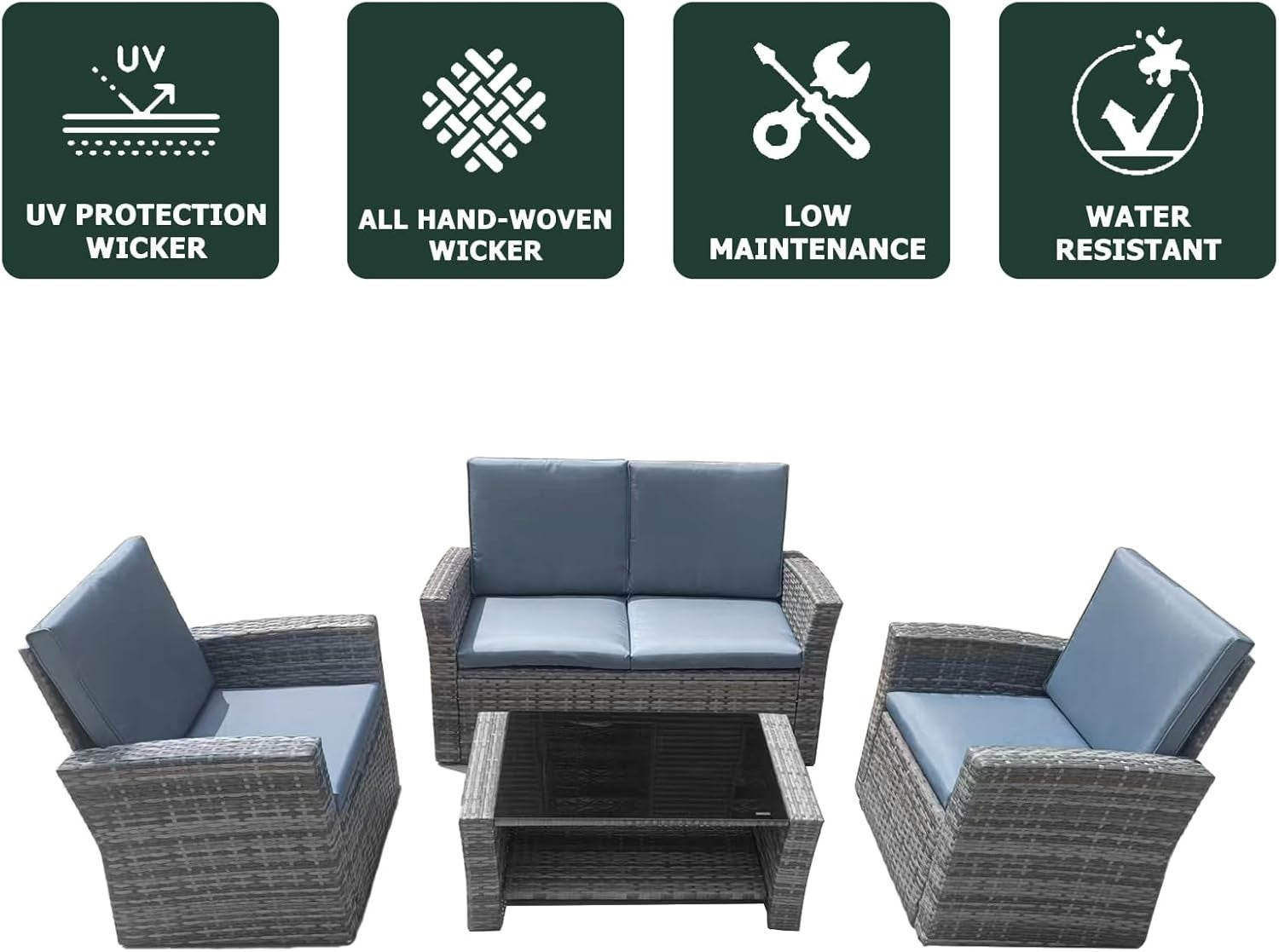 4-Piece Rattan Garden Furniture Set Outdoor Sofa Chairs with Table