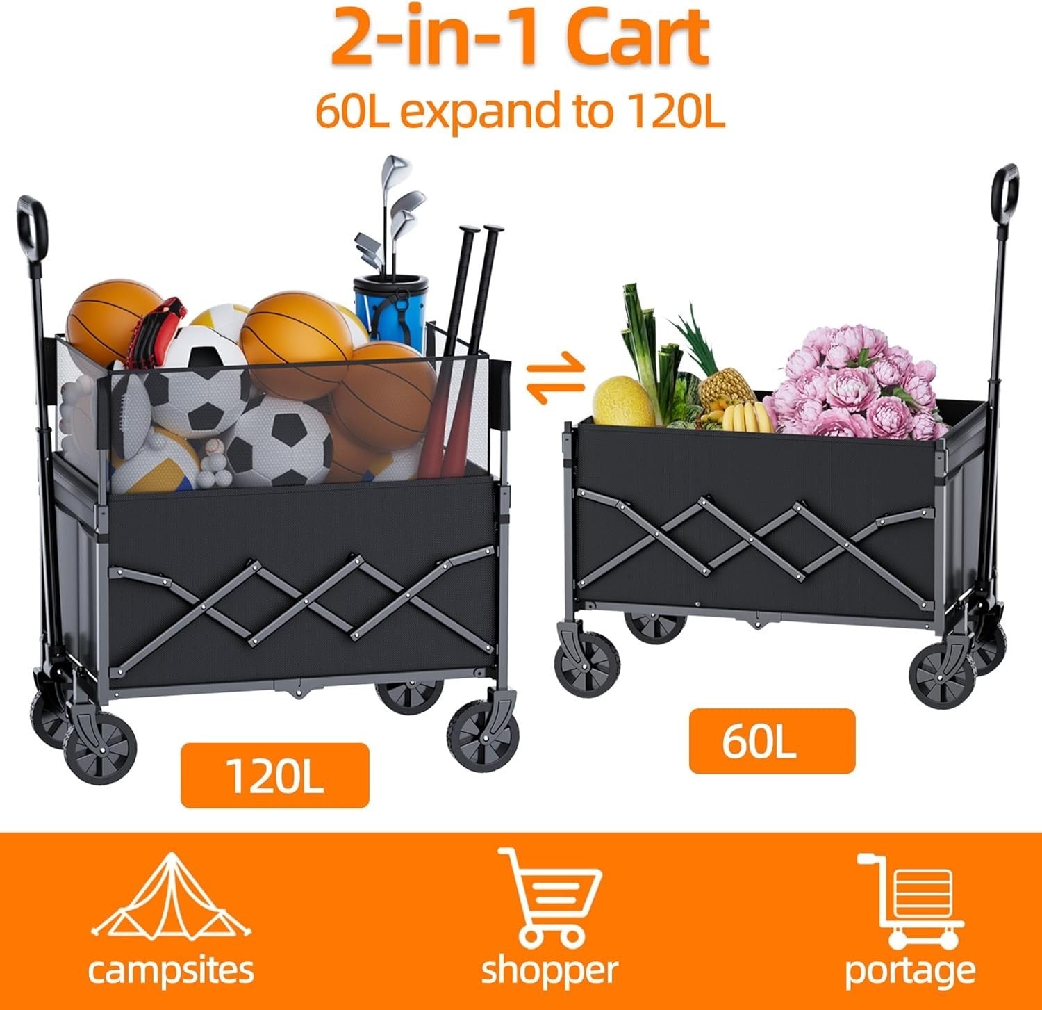 120L Folding Festival Trolley Heavy Duty Camping Garden Utility Wagon 220lbs
