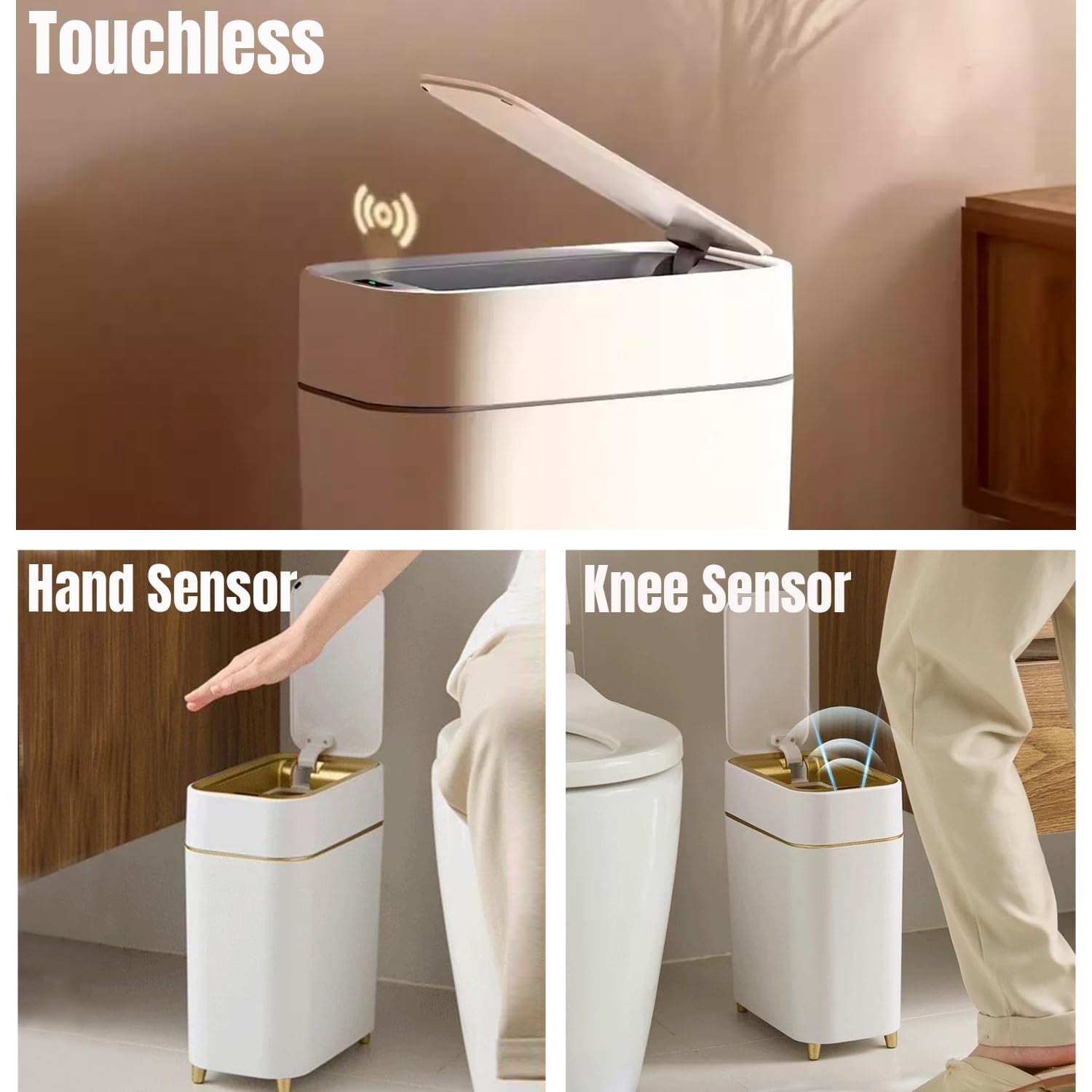 Touchless Motion Sensor Trash Can 2.5 Gallon Slim Bathroom Bin