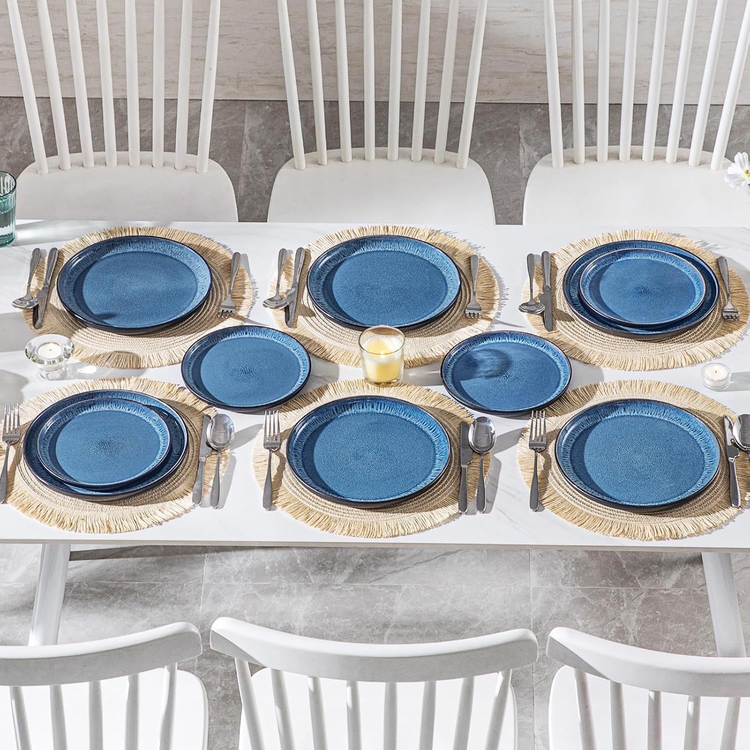 10.25in Blue Ceramic Dinner Plates Set of 6 Scratch Resistant Modern