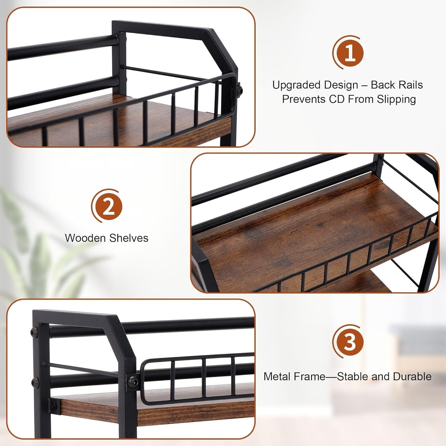 2 Tier CD DVD Storage Rack Wooden Media Organizer Holds 70 Discs Brown