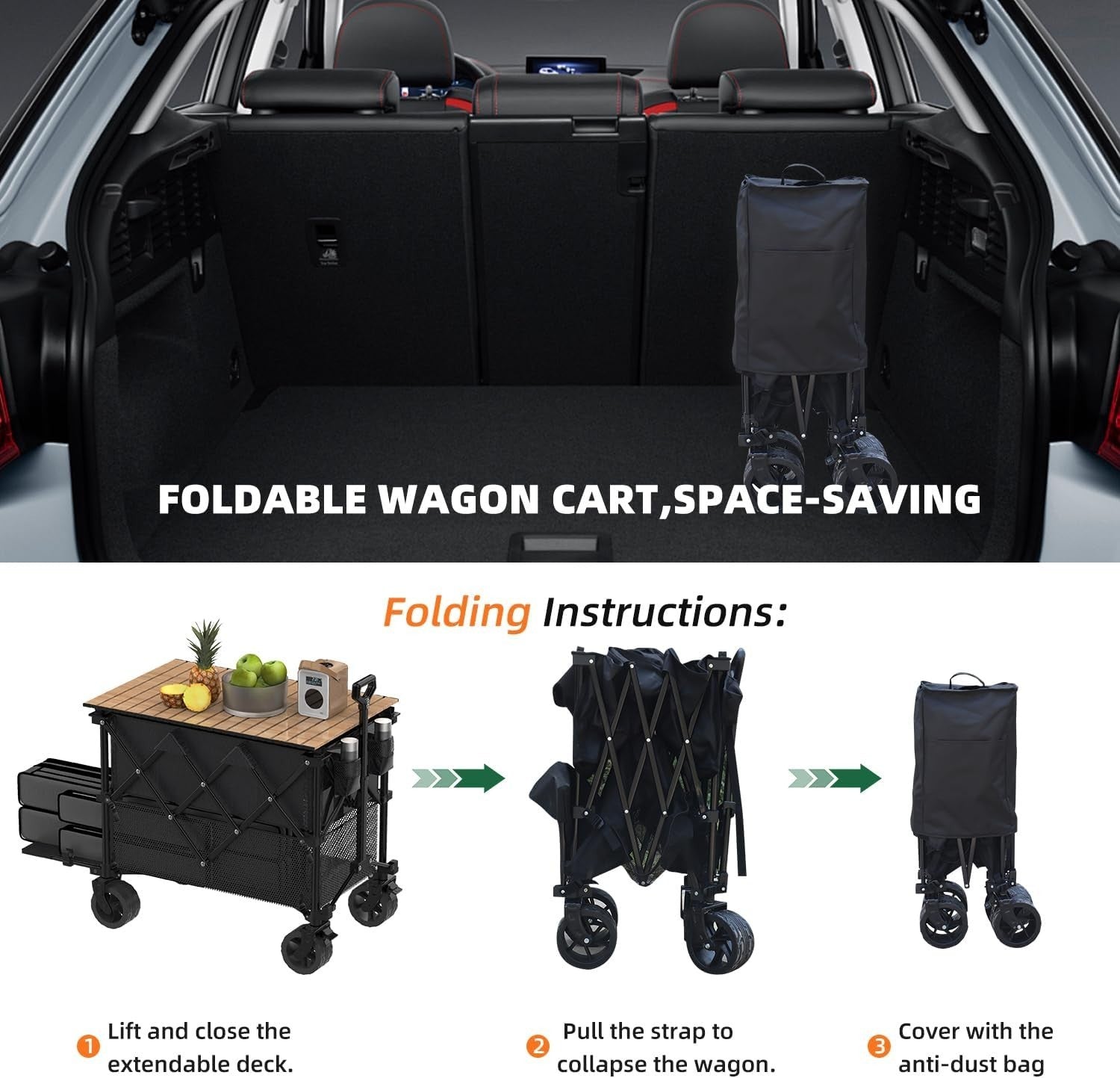 400L Double Decker Folding Camping Wagon 250kg Heavy Duty Festival Trolley Black
