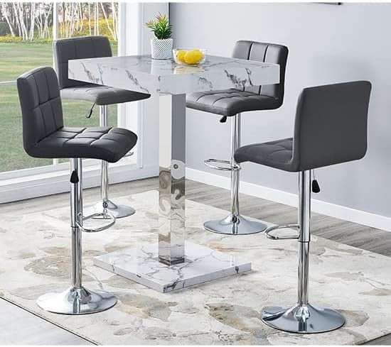 Diva Marble Effect High Gloss Square Bar Table Dining Pub 80×80×110cm Furniture