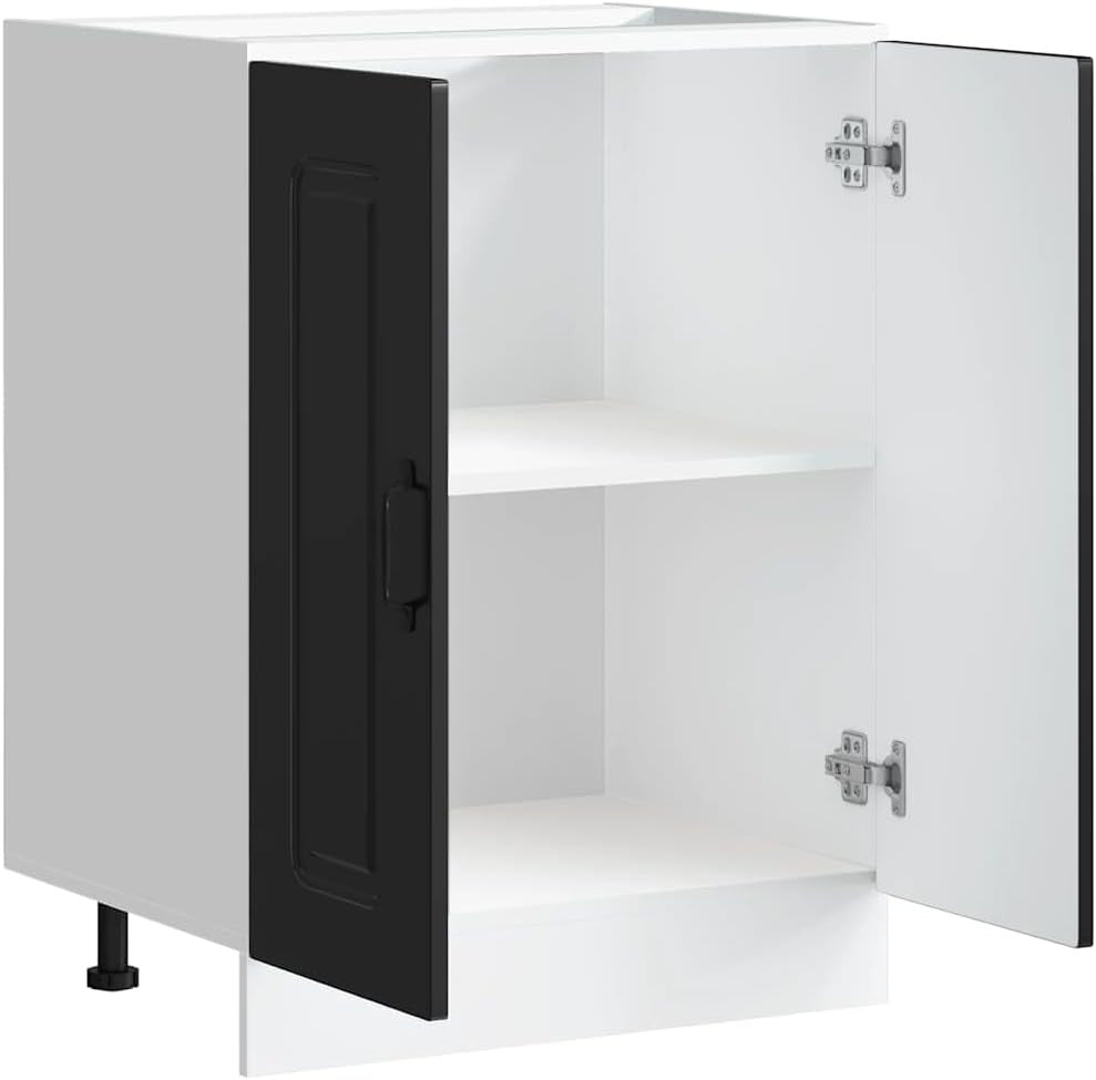 Modern Black Bathroom Vanity Cabinet 60cm Under Sink Storage Unit with Doors