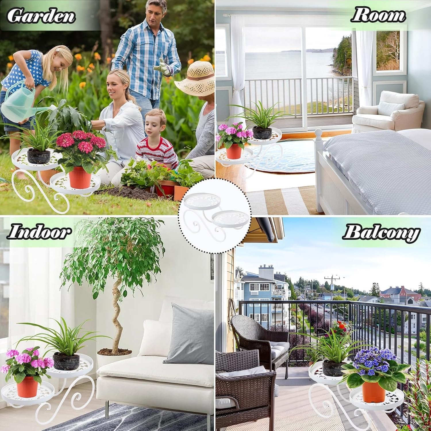 2 Tier White Metal Plant Stand Indoor Outdoor Iron Flower Pot Display Rack