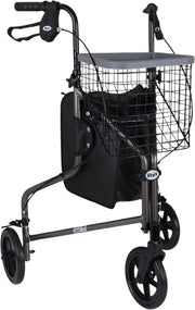 3 Wheel Rollator Walker Folding Lightweight Brakes Basket Tray Indoor Outdoor