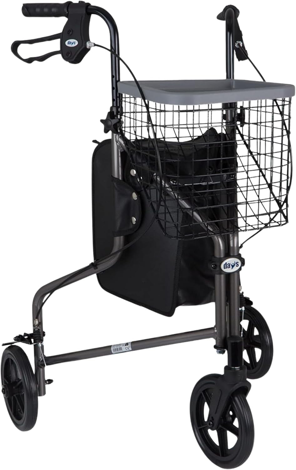 3 Wheel Rollator Walker Folding Lightweight Brakes Basket Tray Indoor Outdoor