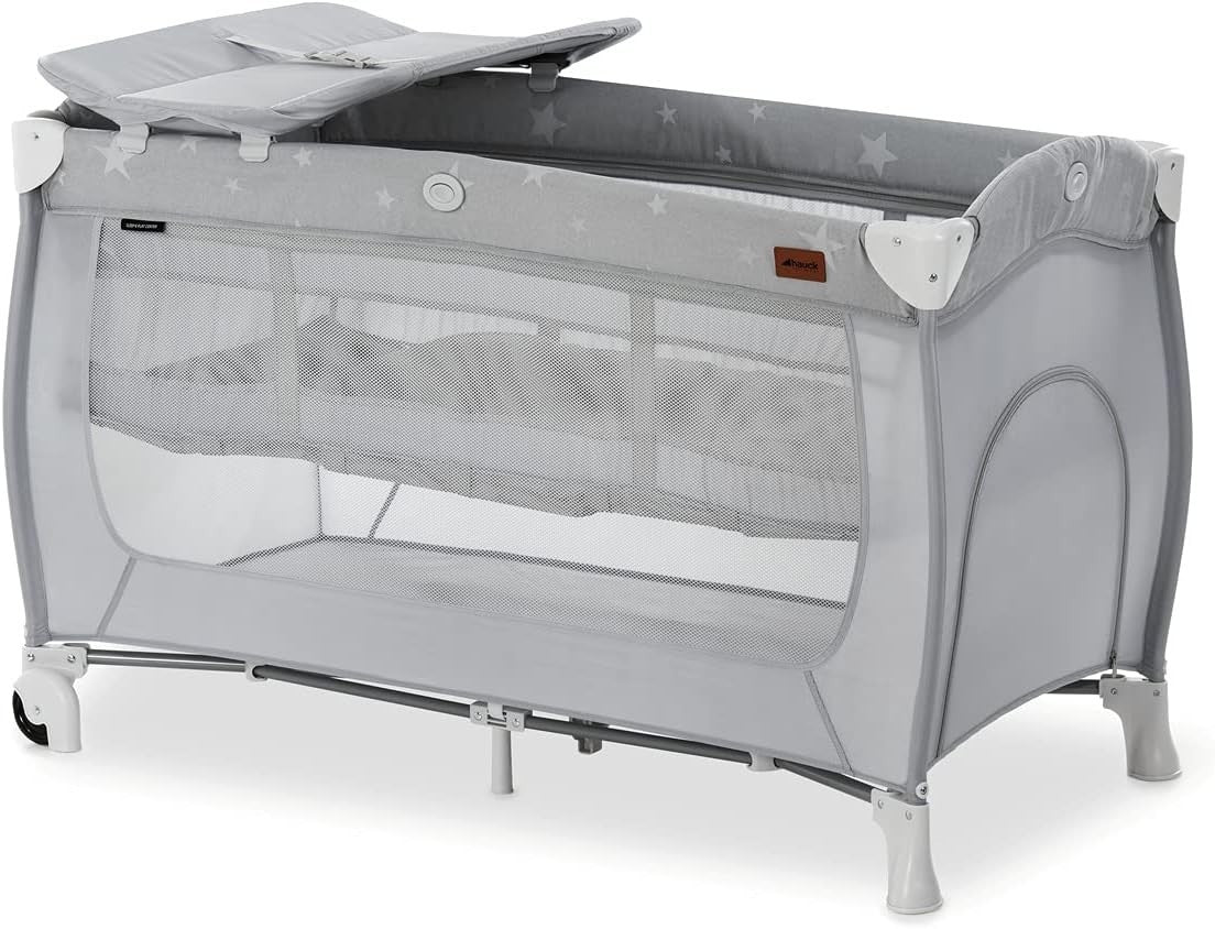 Travel Cot with Changing Mat Wheels Storage Bag Newborn Bed Foldable 120x60cm