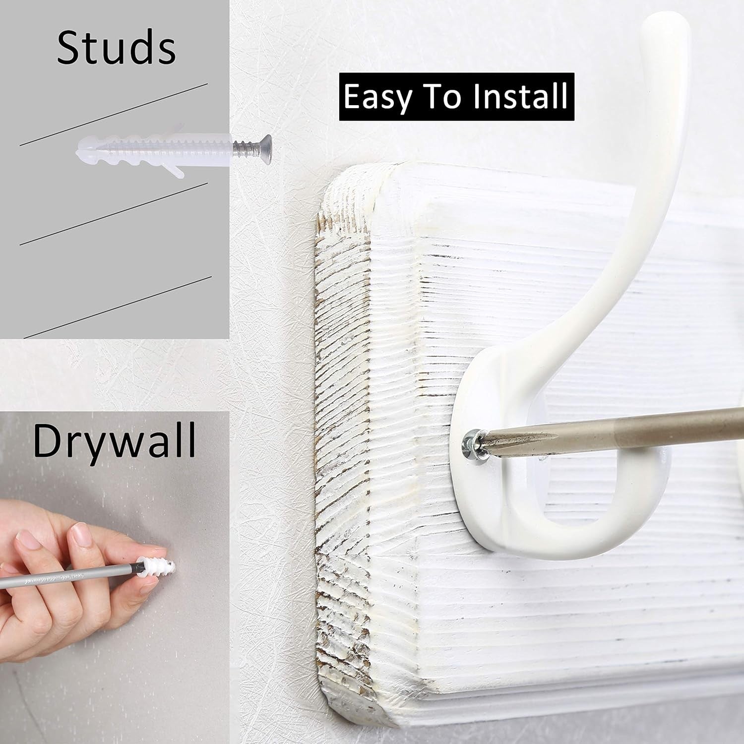 Wall Mounted Coat Rack 10 Hooks | 98cm Wooden Hanging Hook Rail White