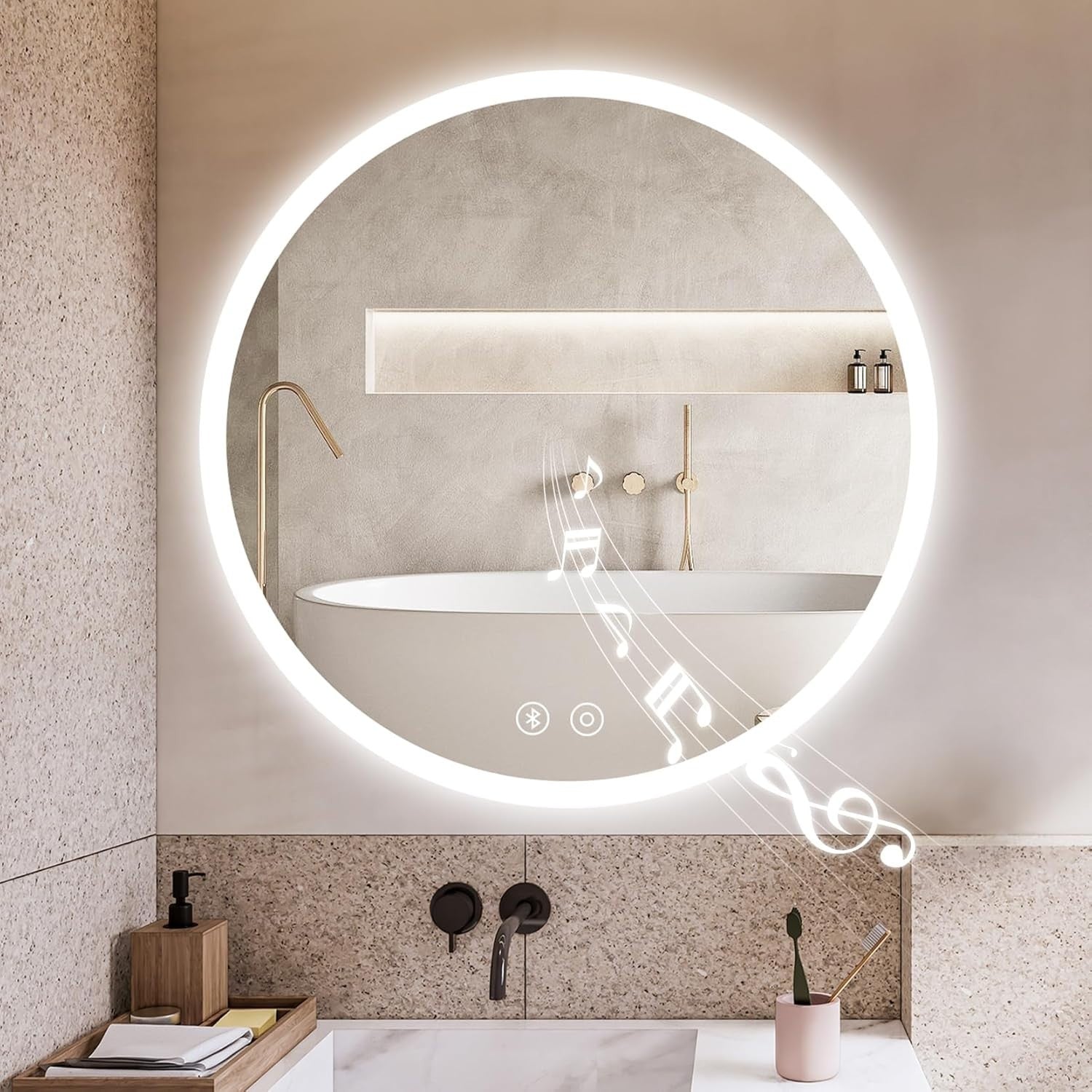 LED Bathroom Vanity Mirror Touch Sensor Anti-Fog Dimmable Round 60x60cm