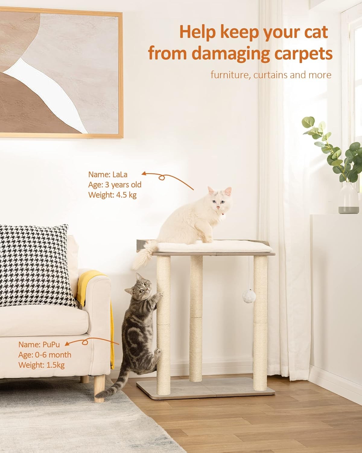 Wooden Cat Tree Scratching Post Greige 68cm Platform Tower for Indoor Cats