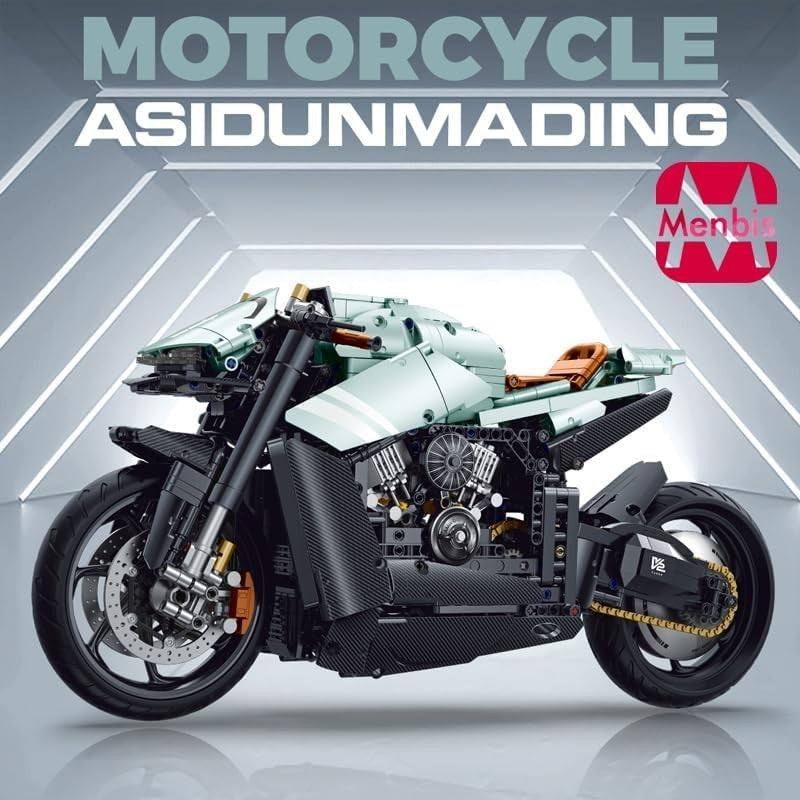 2176-Piece Mechanical Motorcycle Building Kit with Realistic Moving Parts