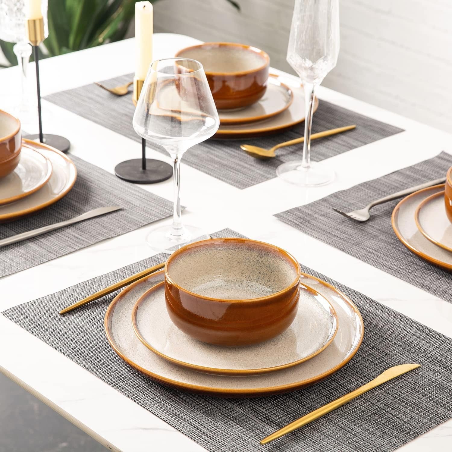 Dinner Plates Set of 6 27cm Ceramic Stoneware Scratch Resistant Cappuccino