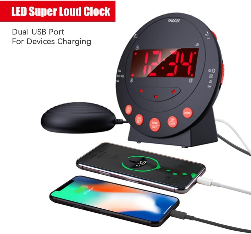 Vibrating Alarm Clock Bed Shaker Flash Light Dual Alarm Heavy Sleepers