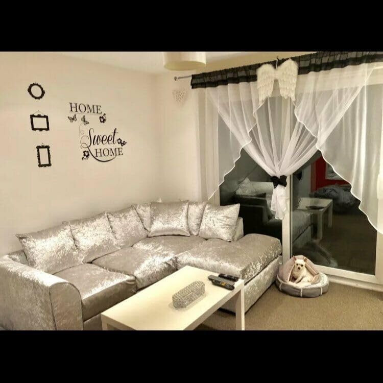 Silver Crushed Velvet Right Hand L Shape Sofa 3 2 Seater with Swivel