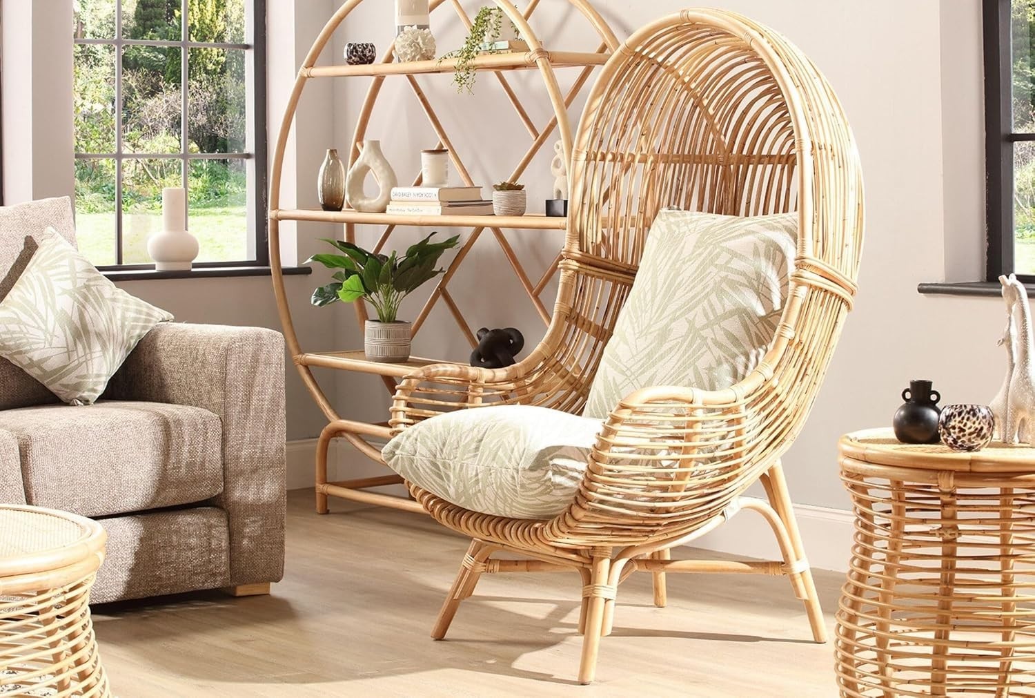 Large Rattan Lounge Chair Hanging Style High Back Indoor Wicker Seat Cushion