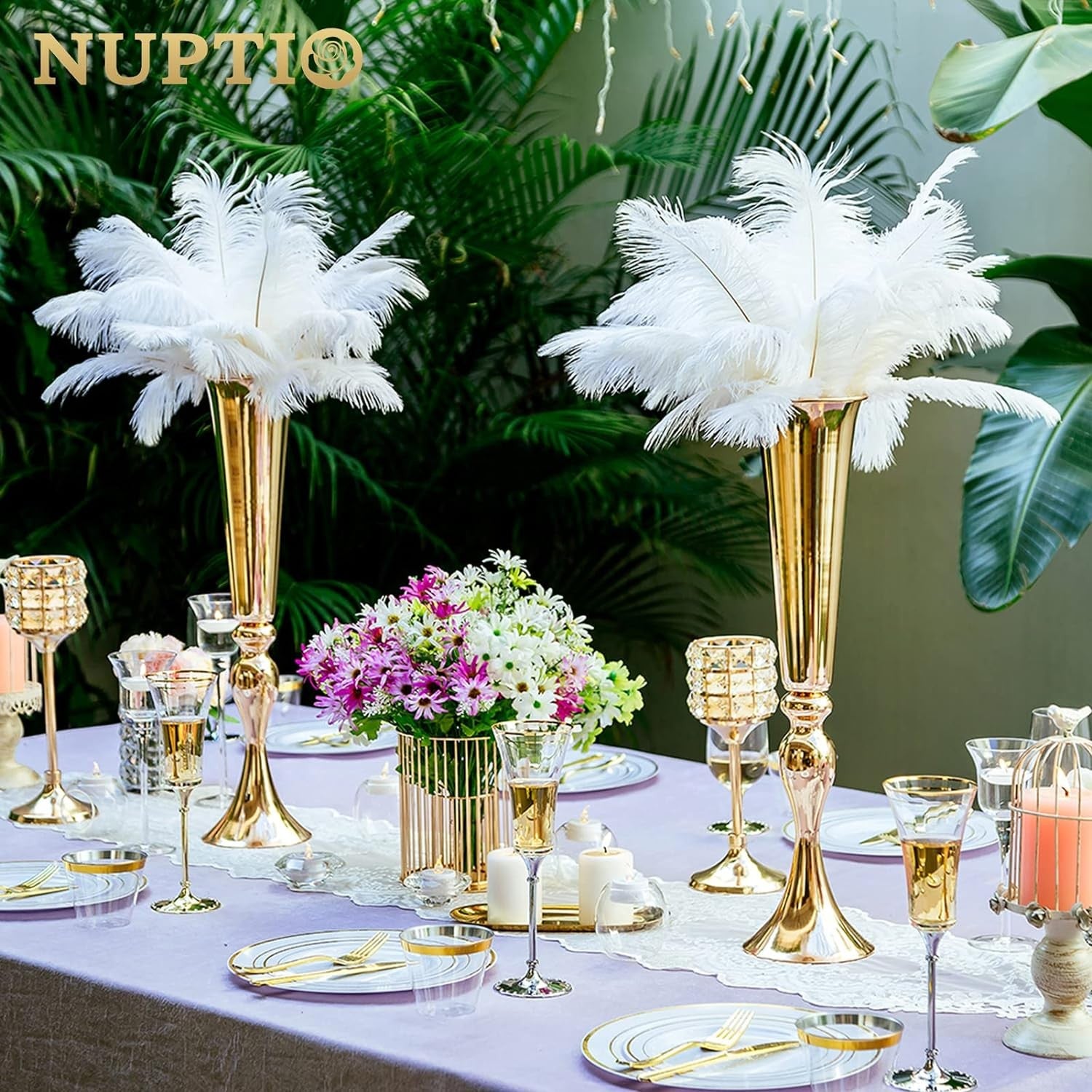 Gold Trumpet Vase Set 55.5cm Tall Metal Wedding Table Centrepieces 2pcs