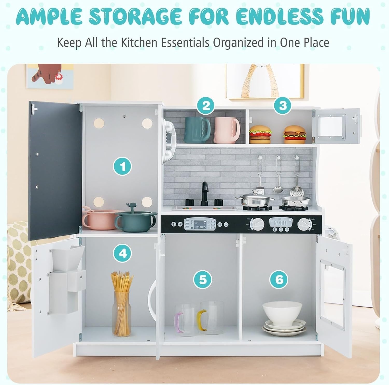 Wooden Kids Play Kitchen Toy Set Ice Maker Chalkboard Cooking Playset