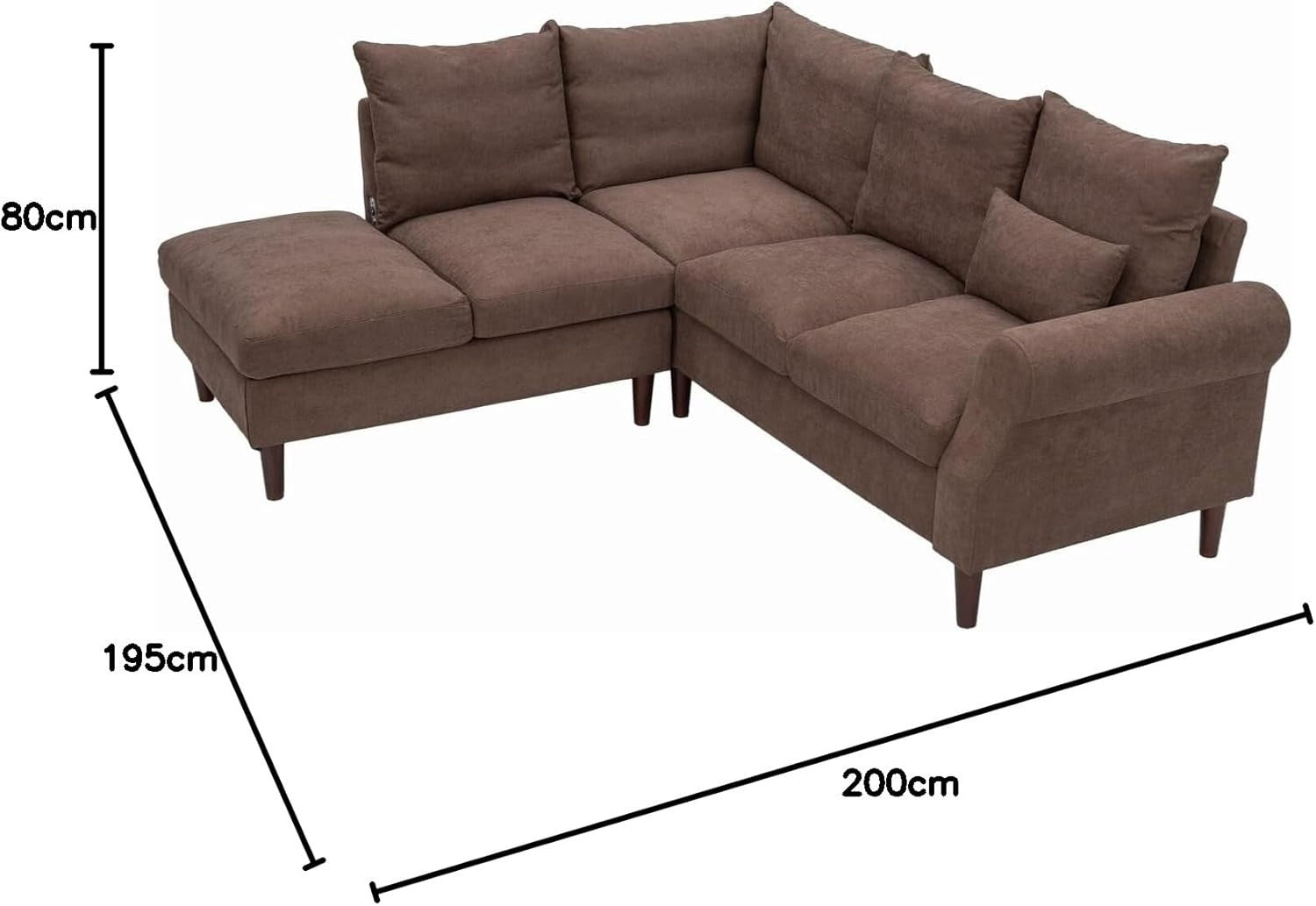 5 Seater Corner Sofa with Chaise & USB Port – Brown Linen, Space-Saving Sectiona