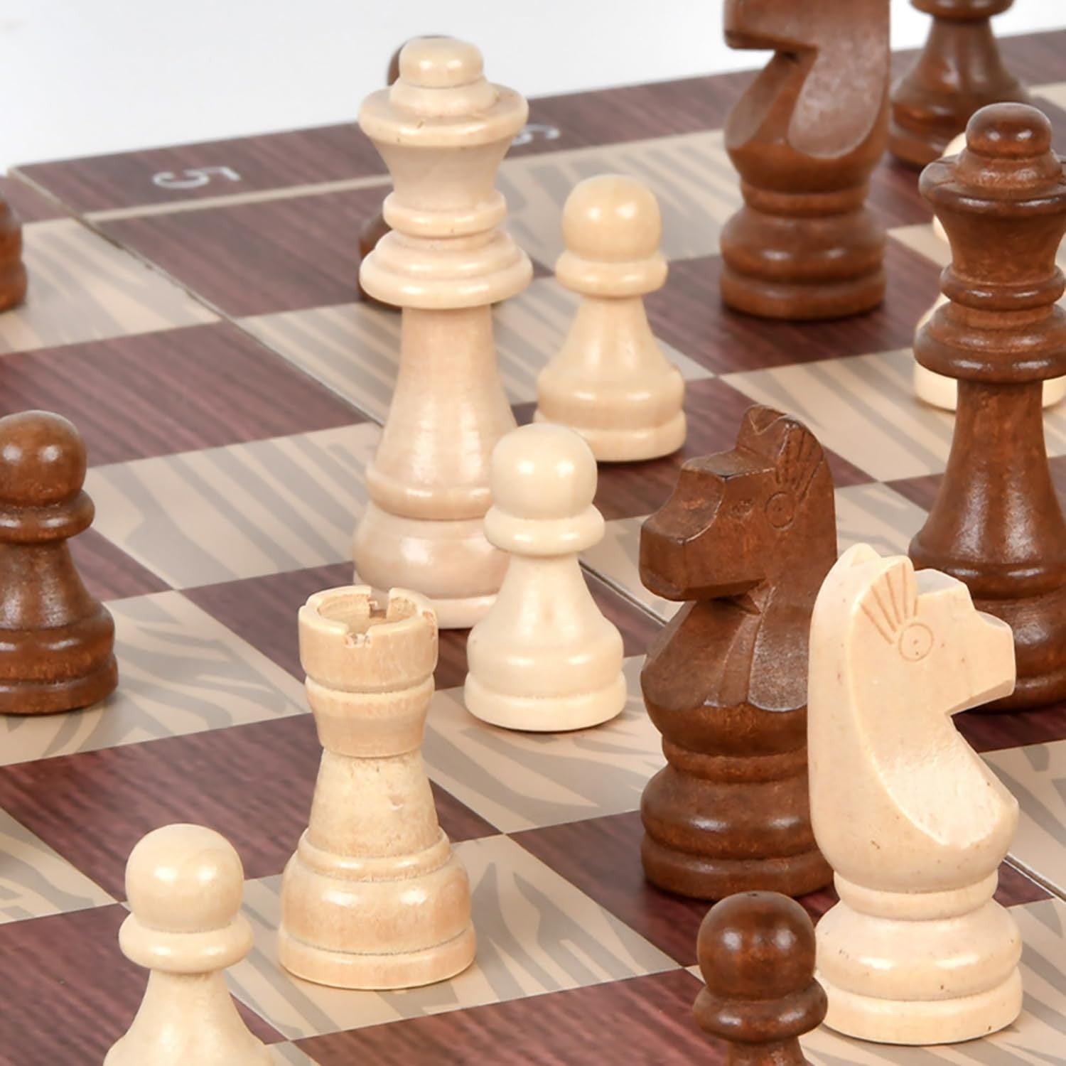 3 in 1 Wooden Chess Checkers Backgammon Set Folding Travel Board Game