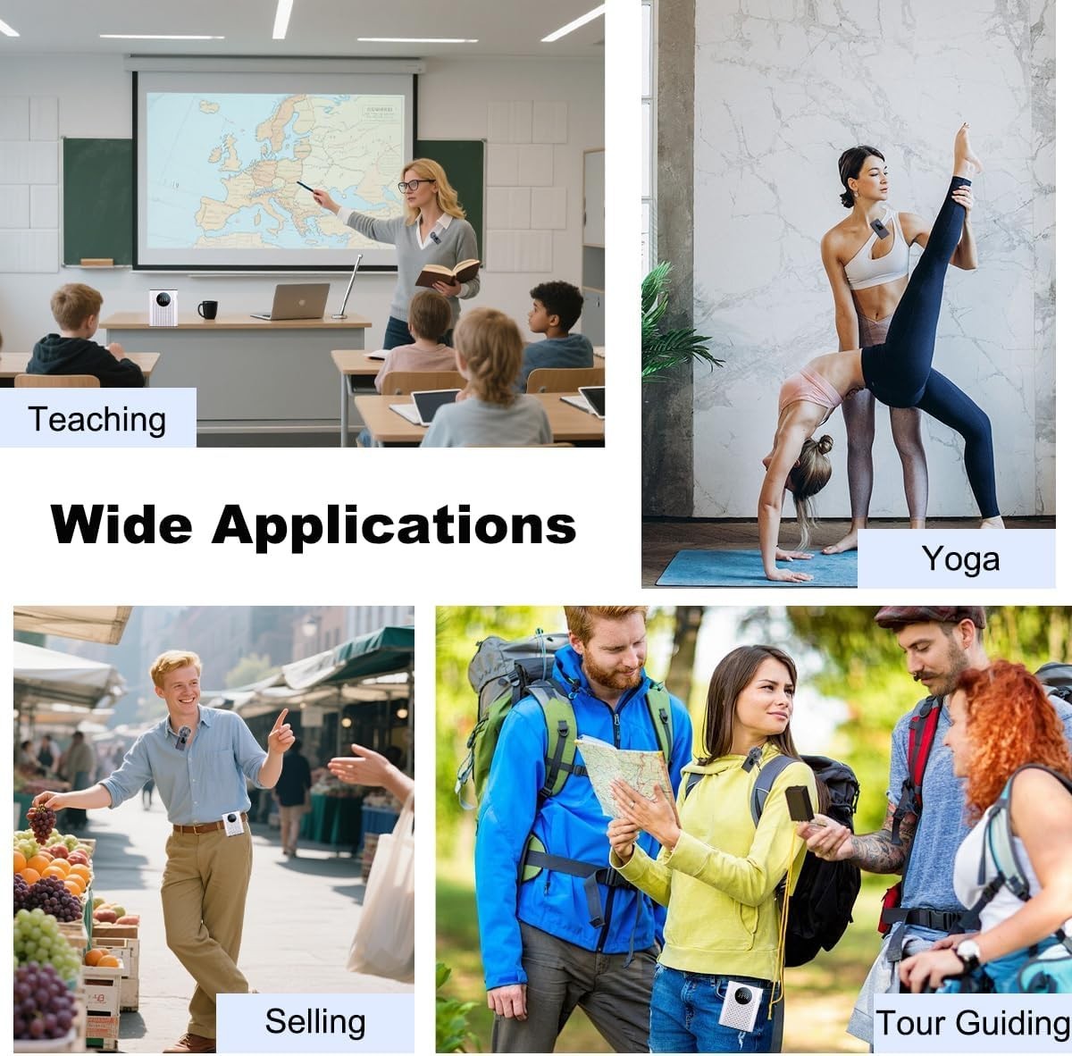 Wireless Voice Amplifier with Lavalier Mic Portable Bluetooth TF USB 2.4G