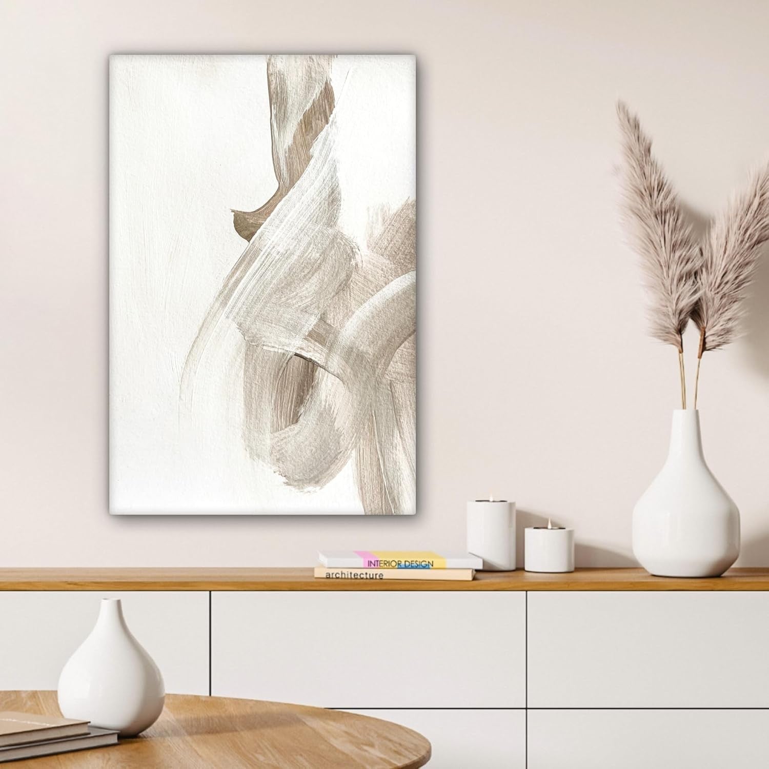 Abstract Beige Canvas Wall Art 40x60cm Modern Living Room