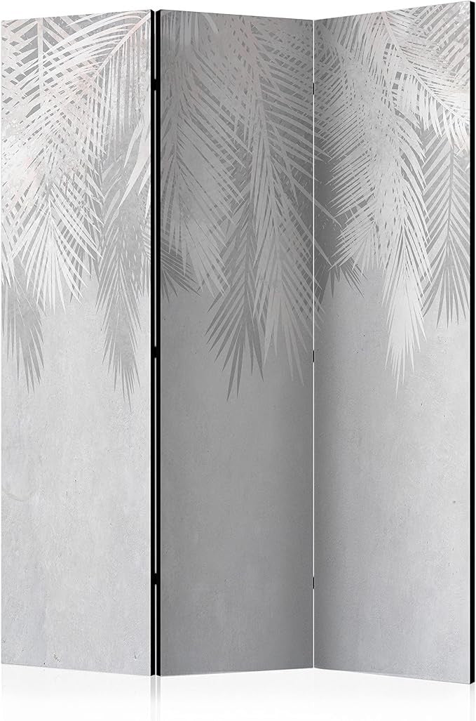 Silver Palm Leaf Folding Room Divider 3 Panel Acoustic Canvas Privacy Screen